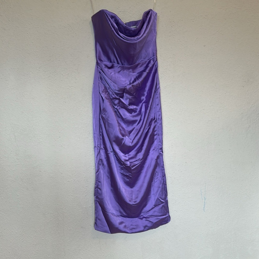 House of CB SANTANA VIOLET SATIN STRAPLESS CORSET MIDI DRESS NWOT size M - Picture 8 of 13